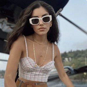 NWT Zara Women's Tweed Corset Crop Top Houndstooth Pattern Size Large